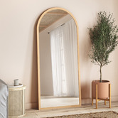 Kayla Bay by Temple & Webster Natural Timber Arched Full Length Mirror