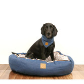Mog &amp; Bone Denim Print 4 Seasons Cotton Round Dog Bed