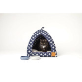 Mog &amp; Bone Navy Metallic Cross Cotton Cat Igloo