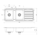 Phoenix Tapware 1000 Series 1180mm Double Topmount Kitchen Sink with Drainer