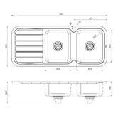 Phoenix Tapware 1000 Series 1180mm Double Topmount Kitchen Sink with Drainer