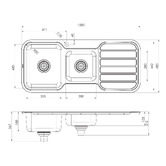 Phoenix Tapware 1000 Series 1080mm 1 &amp; &frac34; Topmount Kitchen Sink with Drainer