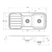 Phoenix Tapware 1000 Series 1080mm 1 &amp; &frac34; Topmount Kitchen Sink with Drainer