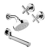 Phoenix Tapware Ivy 100mm Shower with Retrofit Cross Handle Taps &amp; Spout Package