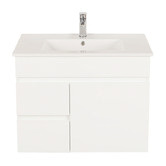 Nueva Bathware Bianca 750mm Gloss White Wall Hung Vanity with Ceramic Countertop
