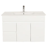 Nueva Bathware Bianca 900mm Gloss White Wall Hung Vanity with Ceramic Countertop