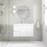 Nueva Bathware Bianca 900mm Gloss White Wall Hung Vanity with Ceramic Countertop