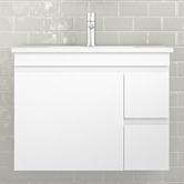 Nueva Bathware Bianca 750mm Gloss White Wall Hung Vanity with Ceramic Countertop