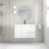 Nueva Bathware Bianca 900mm Gloss White Wall Hung Vanity with Ceramic Countertop