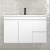 Nueva Bathware Bianca 900mm Gloss White Wall Hung Vanity with Ceramic Countertop