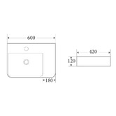 Nueva Bathware Vento 600mm Rectangular Ceramic Right Drainer Wall-Hung Basin