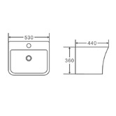 Nueva Bathware Zento 530mm Ceramic Wall-Hung Semi Pedestal Basin