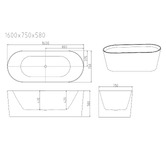 Nueva Bathware Merc Gloss White Oval Acrylic Freestanding Bath