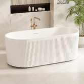 Nueva Bathware Dahlia Gloss White Acrylic Fluted Freestanding Bath with Overflow