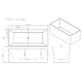 Nueva Bathware Orta Gloss White Rectangle Acrylic Freestanding Bath