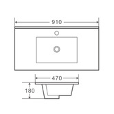 Nueva Bathware Bianca 900mm Gloss White Wall Hung Vanity with Ceramic Countertop