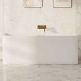 Nueva Bathware Bessemer Gloss White Rectangular Acrylic Back to Wall Bath with Overflow