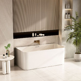 Nueva Bathware Bessemer Gloss White Rectangular Acrylic Back to Wall Bath with Overflow