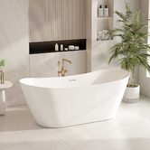 Nueva Bathware Nevada Gloss White Slipper Acrylic Freestanding Bath with Overflow