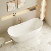Nueva Bathware Nevada Gloss White Slipper Acrylic Freestanding Bath with Overflow