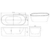 Nueva Bathware Vermont Gloss White Oval Acrylic Freestanding Bath with Overflow