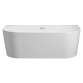 Nueva Bathware Montana Gloss White Oval Acrylic Back to Wall Bath with Overflow