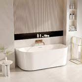 Nueva Bathware Montana Gloss White Oval Acrylic Back to Wall Bath with Overflow