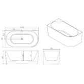 Nueva Bathware Costa Gloss White Oval Acrylic Corner Bath with Overflow