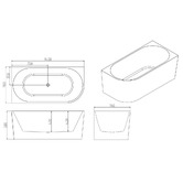 Nueva Bathware Costa Gloss White Oval Acrylic Corner Bath with Overflow
