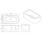 Nueva Bathware Costa Gloss White Oval Acrylic Corner Bath with Overflow