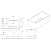 Nueva Bathware Costa Gloss White Oval Acrylic Corner Bath with Overflow