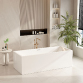 Nueva Bathware Albany Gloss White Rectangular Acrylic Freestanding Bath &amp; Wall Mixer Set