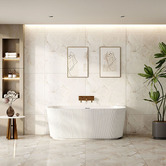 Nueva Bathware Salem Matte White Oval Acrylic Back to Wall Bath with Overflow