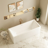 Nueva Bathware Albany Gloss White Rectangular Acrylic Freestanding Bath &amp; Wall Mixer Set