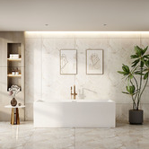 Nueva Bathware Albany Gloss White Rectangular Acrylic Freestanding Bath &amp; Wall Mixer Set