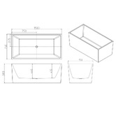 Nueva Bathware Albany Gloss White Rectangular Acrylic Freestanding Bath &amp; Wall Mixer Set