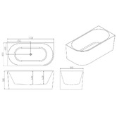 Nueva Bathware Costa Gloss White Oval Acrylic Corner Bath with Overflow