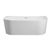 Nueva Bathware Montana Gloss White Oval Acrylic Back to Wall Bath with Overflow
