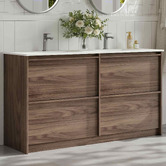 Nueva Bathware Malie 1500mm Notaio Walnut Freestanding Double Vanity with Ceramic Countertop