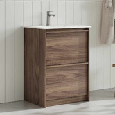 Nueva Bathware Malie 600mm Notaio Walnut Freestanding Single Vanity with Ceramic Countertop