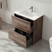 Nueva Bathware Malie 750mm Notaio Walnut Freestanding Single Vanity with Ceramic Countertop