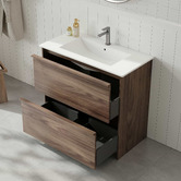 Nueva Bathware Malie 900mm Notaio Walnut Freestanding Single Vanity with Ceramic Countertop