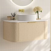 Nueva Bathware Ulualoha 900mm Natural Oak Wall Hung Single Vanity with Stone Countertop