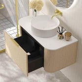 Nueva Bathware Ulualoha 900mm Natural Oak Wall Hung Single Vanity with Stone Countertop