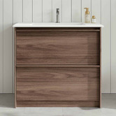 Nueva Bathware Malie 900mm Notaio Walnut Freestanding Single Vanity with Ceramic Countertop