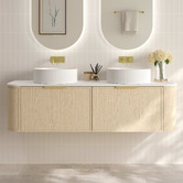 Nueva Bathware Ulualoha 1500mm Natural Oak Wall Hung Double Vanity with Stone Countertop