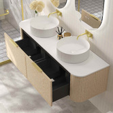 Nueva Bathware Ulualoha 1500mm Natural Oak Wall Hung Double Vanity with Stone Countertop
