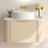 Nueva Bathware Ulualoha 750mm Natural Oak Wall Hung Single Vanity with Stone Countertop