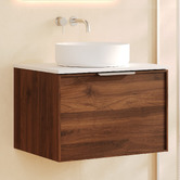 Nueva Bathware Olomana 600mm Walnut Woodmatt Wall Hung Single Vanity with Stone Countertop