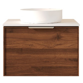 Nueva Bathware Olomana 600mm Walnut Woodmatt Wall Hung Single Vanity with Stone Countertop